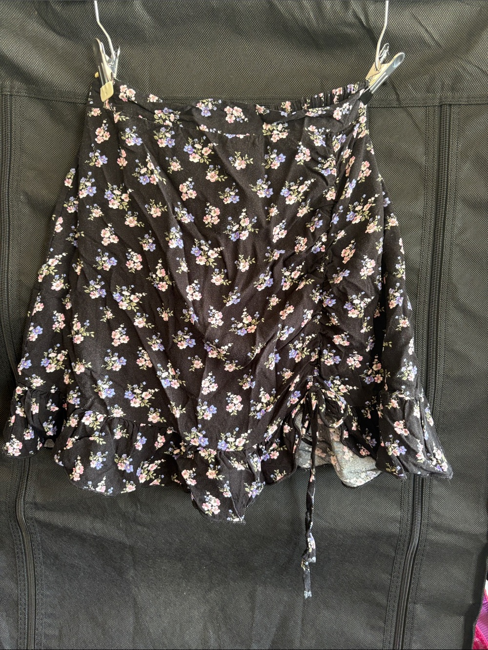Rani Arabella Black Mini Skirt with Pink & Purple Floral Print